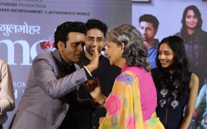 Manoj Bajpayee and Sharmila Tagore play Holi as they launch trailer two of their film Gulmohar