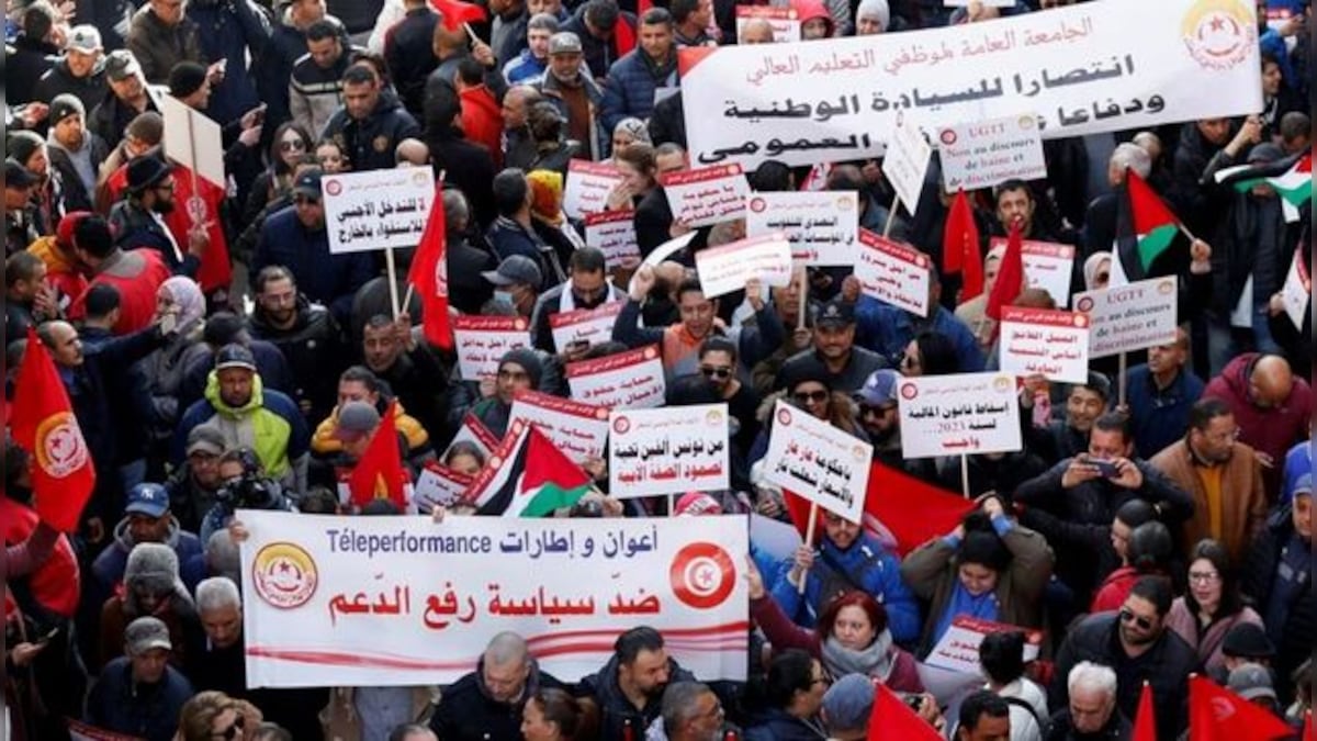 Tunisian union holds biggest protest yet against president