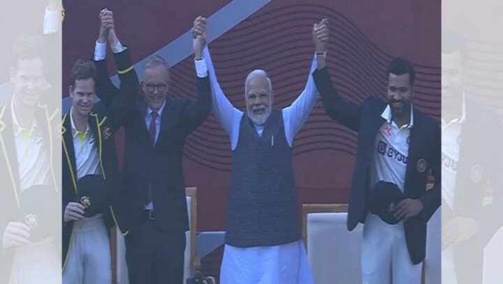 PM Narendra Modi, Australian PM Anthony Albanese at Gujarat stadium for India-Australia cricket match