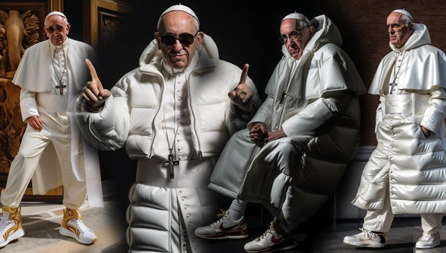 Showstopper: Did Pope Francis trade his simple robe for a fashionable puffer coat? Showstopper: Did Pope Francis trade his simple robe for a fashionable puffer coat?