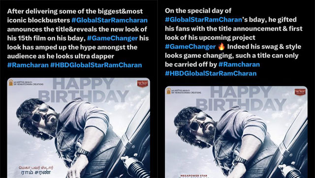 Netizens shower praises for Global Star Ram Charan's 'Game Changer' poster Netizens shower praises for Global Star Ram Charan's 'Game Changer' poster