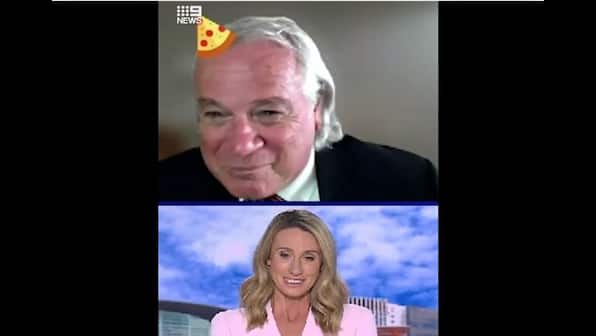 TV presenter bursts into laughter after guest Mark Borlace chooses 'pizza hat' filter during video call