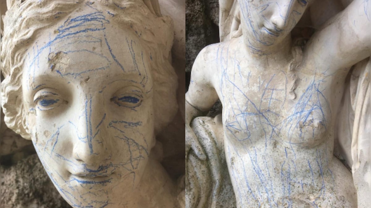 200-year-old Roman statue vandalised with blue crayons in UK