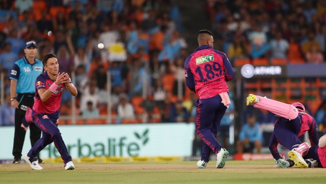 IPL 2023: Boult claims catch to dismiss Saha after three players converge for ball during GT vs RR; Watch IPL 2023: Boult claims catch to dismiss Saha after three players converge for ball during GT vs RR; Watch