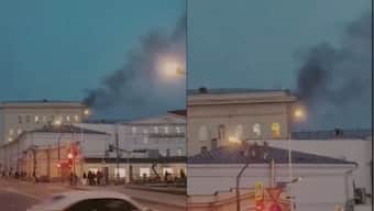 Kettled: Russian defence ministry building engulfed in plumes of smoke as kettle catches fire, WATCH