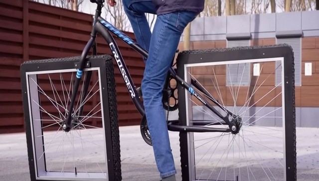 Ever wondered what a bicycle would look like with square-shaped wheels? This clip is for you Ever wondered what a bicycle would look like with square-shaped wheels? This clip is for you