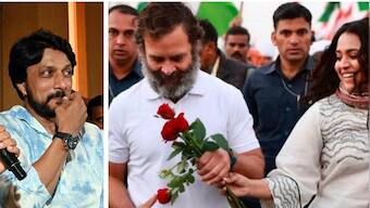 Congress takes jibe over Kiccha Sudeepa's support to BJP; party counters with Swara Bhasker's red rose to Rahul Gandhi