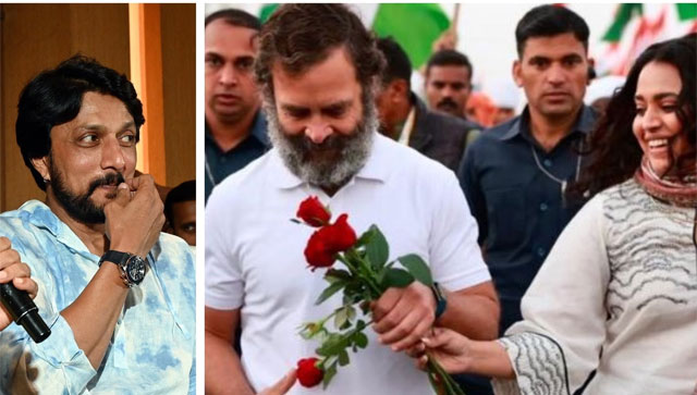 Congress takes jibe over Kiccha Sudeepa's support to BJP; party counters with Swara Bhasker's red rose to Rahul Gandhi Congress takes jibe over Kiccha Sudeepa's support to BJP; party counters with Swara Bhasker's red rose to Rahul Gandhi