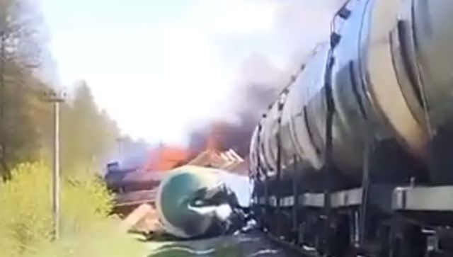 Explosive device derails another Russian freight train near Ukraine Explosive device derails another Russian freight train near Ukraine