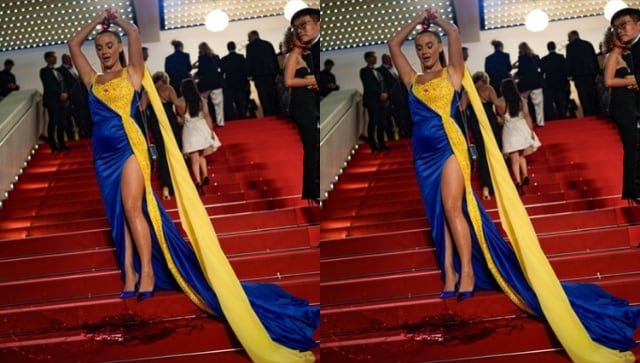 Ukranian women using flag colors as a dress, Balenciaga style : r/aiArt