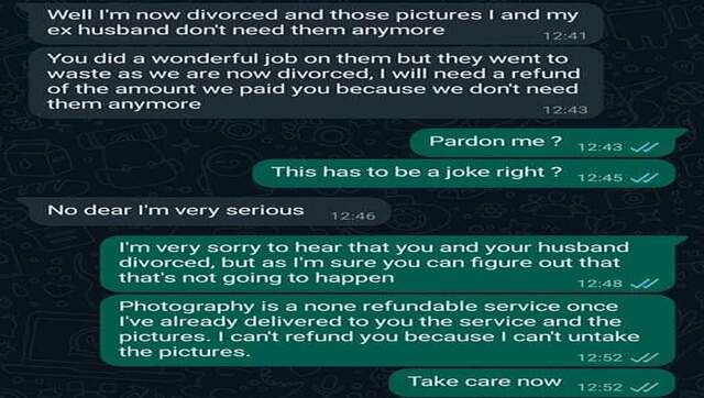 Divorced woman seeks refund from wedding photographer 4 years after marriage Divorced woman seeks refund from wedding photographer 4 years after marriage
