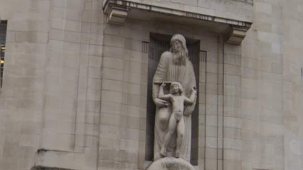 Man climbs scaffolding, damages BBC's controversial statue with a hammer