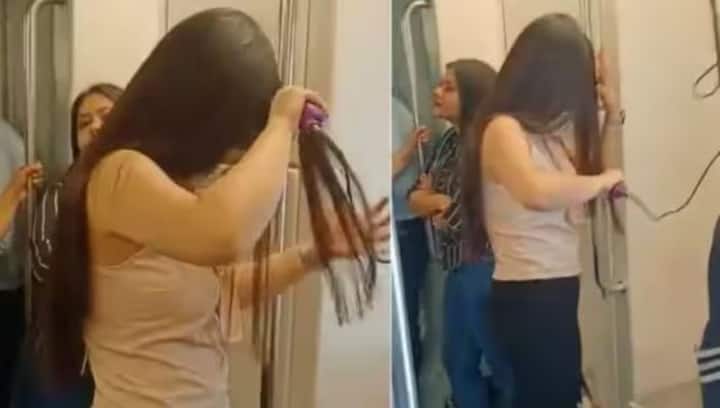 'From bedroom to dressing table': Woman spotted using hair straightener inside Delhi metro