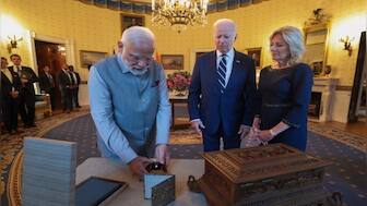 WATCH: PM gifts sandalwood box with 'Das Danam' to President Biden, lab-grown 7.5 Carat green diamond to US First Lady