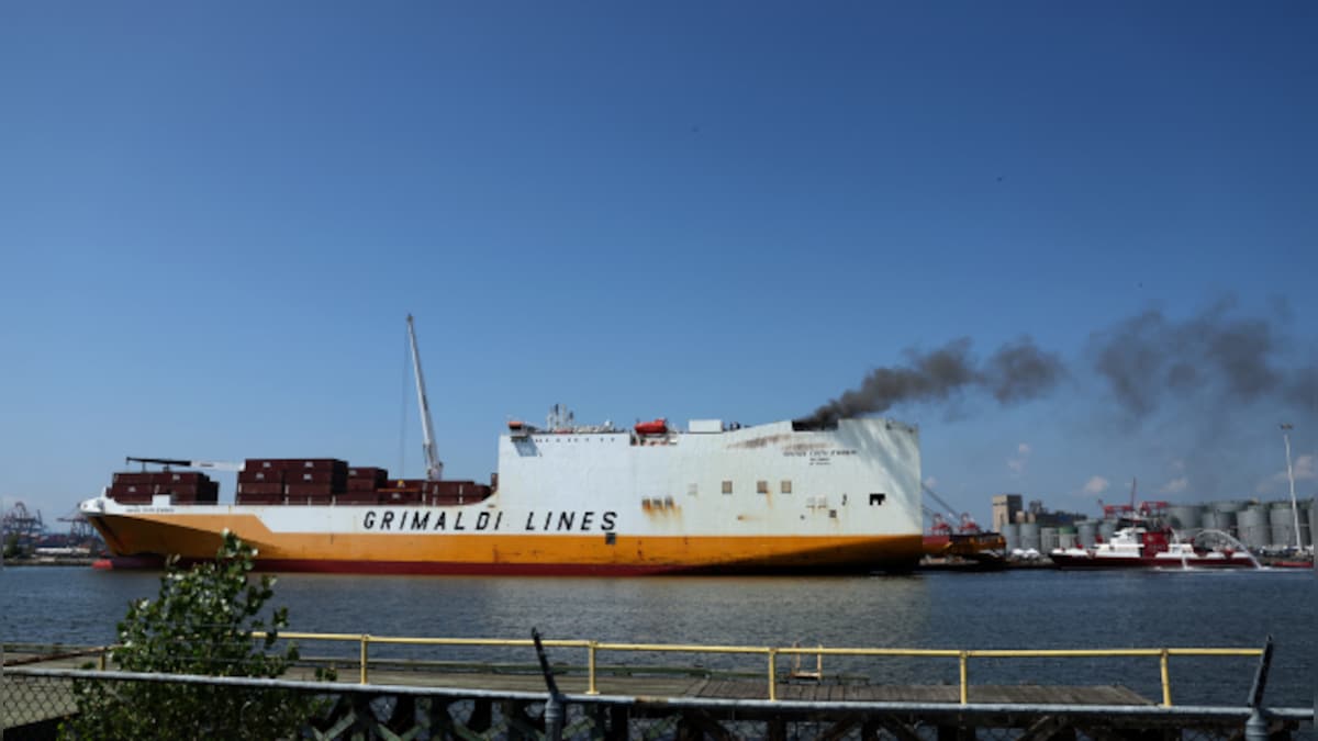 Blaze aboard ship docked at New Jersey port kills two firefighters