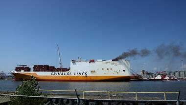 Blaze aboard ship docked at New Jersey port kills two firefighters