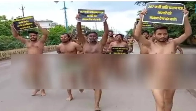 Men stage nude protest in Raipur demanding action against govt employees who used fake caste certificates Men stage nude protest in Raipur demanding action against govt employees who used fake caste certificates
