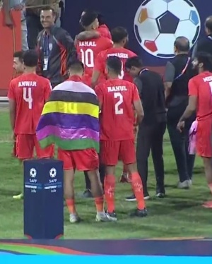 Jeakson Singh appeals for peace in Manipur after wearing Meitei flag during SAFF Championship celebrations Jeakson Singh appeals for peace in Manipur after wearing Meitei flag during SAFF Championship celebrations