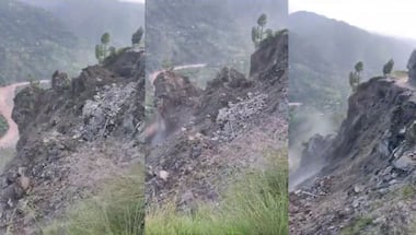 WATCH: Road cuts-off after massive landslide on Budhal Mahore Road in J&K
