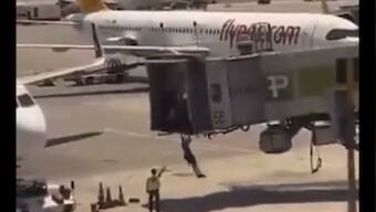WATCH: Late to airport, Israeli man, two sons try to board aircraft on tarmac after jumping off boarding bridge
