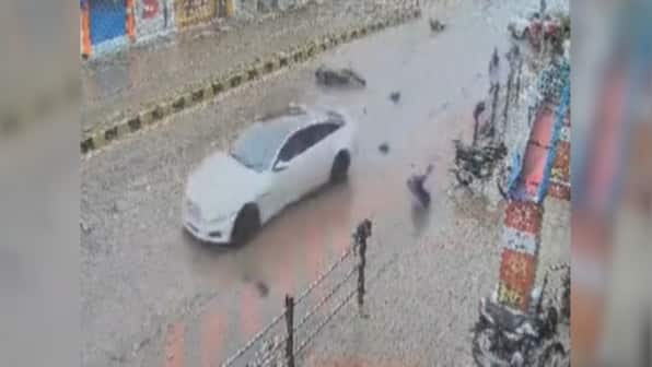 WATCH: Speeding car ploughs into biker, students in Karnataka's Raichur