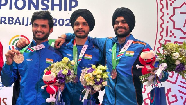 ISSF World Cup: India collect first medal in Baku with men's 10m air pistol team bronze ISSF World Cup: India collect first medal in Baku with men's 10m air pistol team bronze