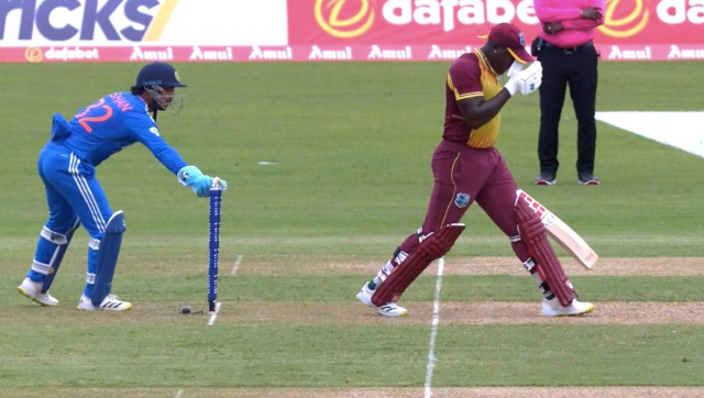 India vs West Indies: Ishan Kishan misses out on cheeky stumping of Rovman Powell during 2nd T20I; see video India vs West Indies: Ishan Kishan misses out on cheeky stumping of Rovman Powell during 2nd T20I; see video