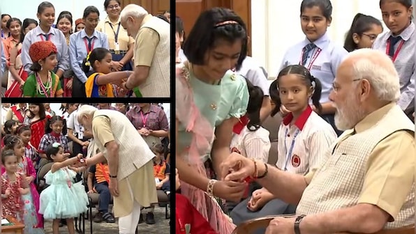 WATCH: On Raksha Bandhan 2023, Delhi school girls tie rakhi to PM Modi