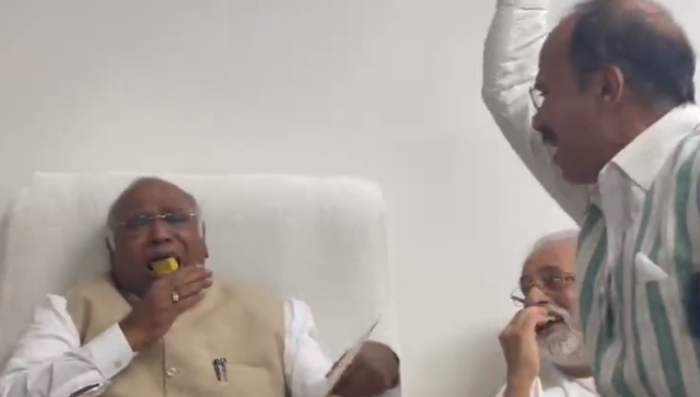 WATCH: Excited on Rahul Gandhi's return, spirited Adhir Ranjan stuffs sweets into Mallikarjun Kharge's mouth WATCH: Excited on Rahul Gandhi's return, spirited Adhir Ranjan stuffs sweets into Mallikarjun Kharge's mouth