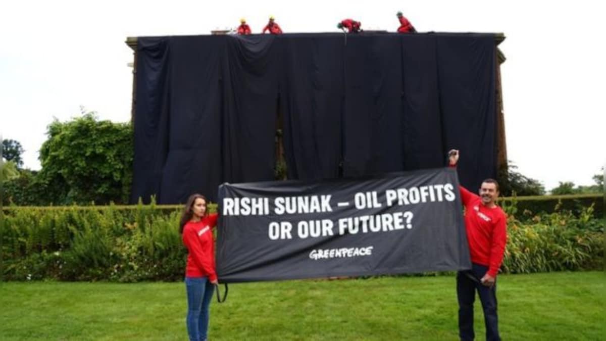 Rishi Sunak's London home draped in black by protesters over oil policy