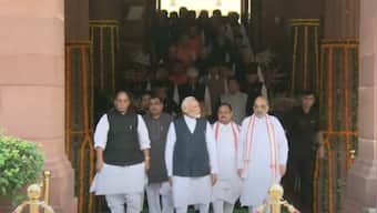 WATCH: Led by PM Modi, MPs raise 'Bharat Mata Ki Jai' slogans as they march towards new Parliament building