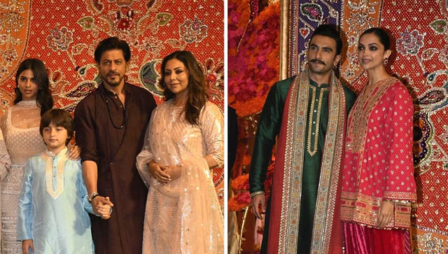 Ranveer Singh and Deepika Padukone are all smiles, hug and greet Shah Rukh Khan at Ambanis' Ganpati celebrations Ranveer Singh and Deepika Padukone are all smiles, hug and greet Shah Rukh Khan at Ambanis' Ganpati celebrations