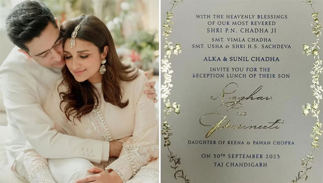 Parineet Chopra and Raghav Chadha's wedding invitation goes viral, reception to be held on September 30 Parineet Chopra and Raghav Chadha's wedding invitation goes viral, reception to be held on September 30