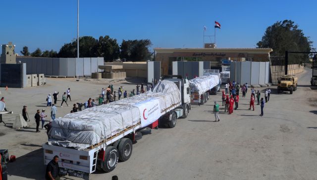 Israel- Hamas War: Aid trucks enter Egypt’s Rafah border crossing with Gaza Strip Israel- Hamas War: Aid trucks enter Egypt’s Rafah border crossing with Gaza Strip