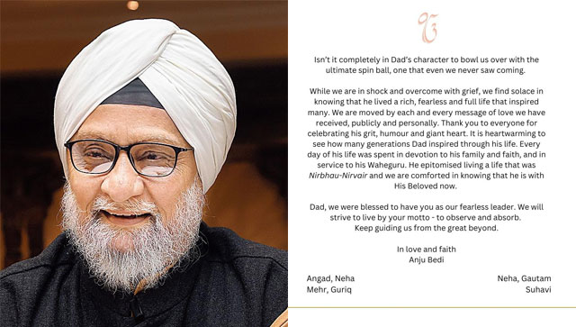 Angad Bedi and Neha Dhupia pen heartfelt note for Bishan Singh Bedi, remember his legacy; see post Angad Bedi and Neha Dhupia pen heartfelt note for Bishan Singh Bedi, remember his legacy; see post