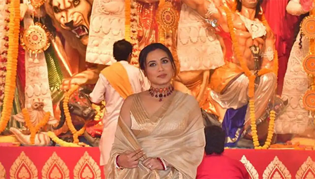 Rani Mukerji looks stunning as she arrives for Durga Puja celebrations in golden saree Rani Mukerji looks stunning as she arrives for Durga Puja celebrations in golden saree