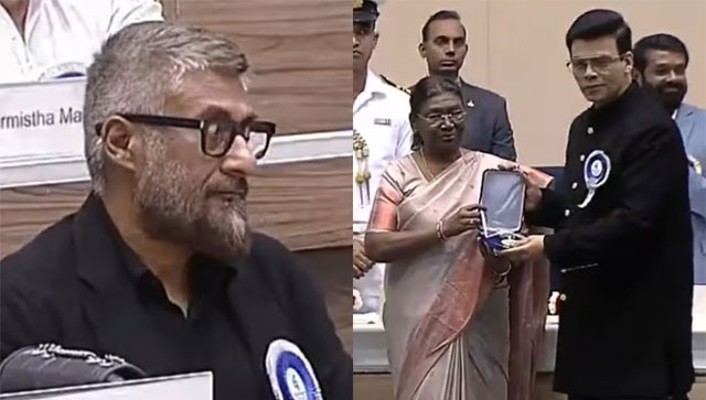 WATCH: Vivek Agnihotri rolls his eyes as Karan Johar accepts National Film Award for 'Shershaah' WATCH: Vivek Agnihotri rolls his eyes as Karan Johar accepts National Film Award for 'Shershaah'
