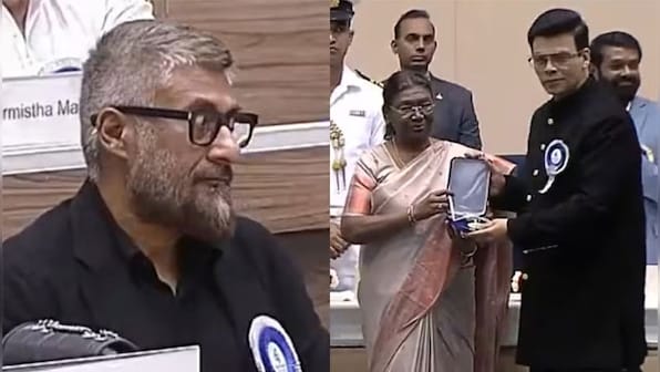 WATCH: Vivek Agnihotri rolls his eyes as Karan Johar accepts National Film Award for 'Shershaah'