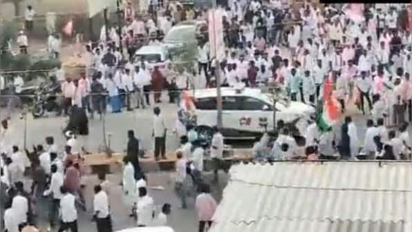 WATCH: Workers of KCR's party and Congress pelt stones at each other in Hyderabad