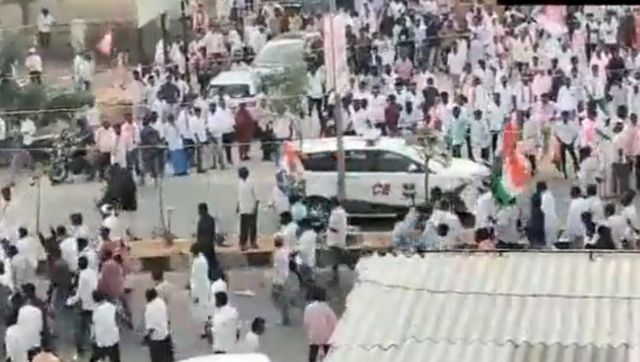 WATCH: Workers of KCR's party and Congress pelt stones at each other in Hyderabad WATCH: Workers of KCR's party and Congress pelt stones at each other in Hyderabad