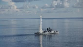 Indian naval destroyer tests BrahMos missile from warship in Bay of Bengal