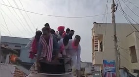 VIDEO: Telangana minister KTR Rao falls down from vehicle during election rally in Nizamabad