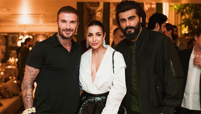 Malaika Arora and Arjun Kapoor shut down break-up rumors as they strike a pose with footballer David Beckham Malaika Arora and Arjun Kapoor shut down break-up rumors as they strike a pose with footballer David Beckham