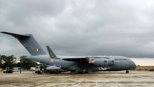 IAF's C-17 aircraft successfully airdrops heavy platform in a military zone IAF's C-17 aircraft successfully airdrops heavy platform in a military zone