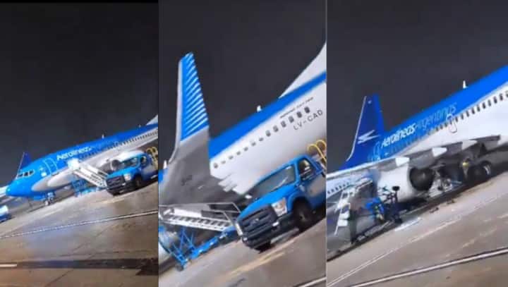 WATCH: Severe storm forces airplane 'take off' on its own, collides with staircase in 100mph winds