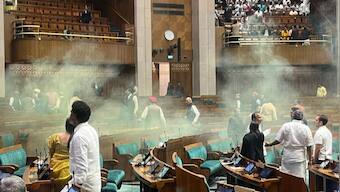 WATCH Massive Security Breach in Lok Sabha: On Parliament Attack anniversary, two youth burst smoke canisters in House