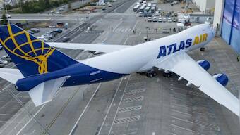 WATCH: Atlas Air Boeing 747-8 cargo plane makes emergency landing after engine catches fire