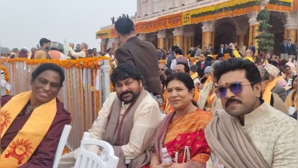 'Hanuman has invited me': Chiranjeevi gets overwhelmed, Ram Charan kisses Lord Ram's photo as they attend temple inaugur