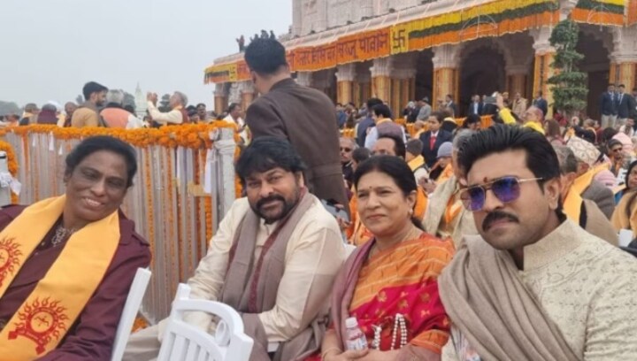 'Hanuman has invited me': Chiranjeevi gets overwhelmed, Ram Charan kisses Lord Ram's photo as they attend temple inaugur
