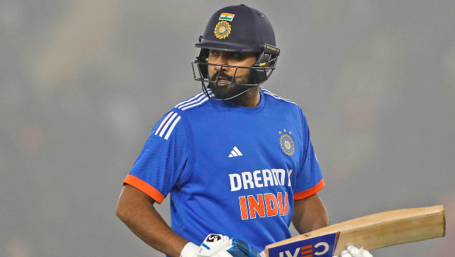 Rohit Sharma run-out for two-ball duck on T20I comeback during India-Afghanistan match in Mohali Rohit Sharma run-out for two-ball duck on T20I comeback during India-Afghanistan match in Mohali